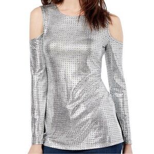 Michael Kors Metallic Silver Cold Shoulder Top